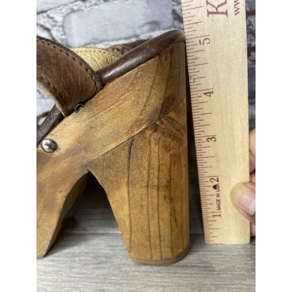 Bed Stu Brown Leather Platform Ankle Strap Wooden Heels Women’s Sz 8M US/38.5EU - Picture 8 of 16